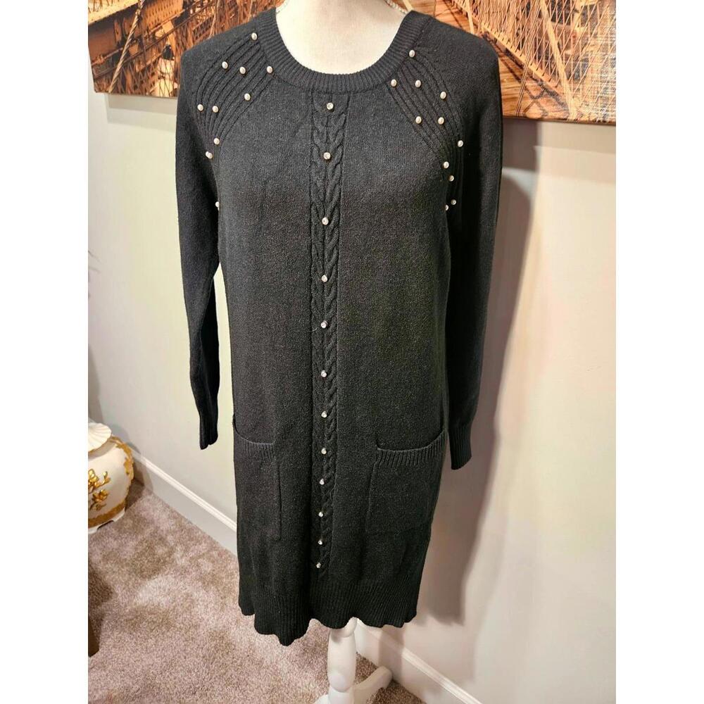 Nwt Simply Couture Boutique Long Sleeve Knit Sweater Dress with Pearl Detail C25